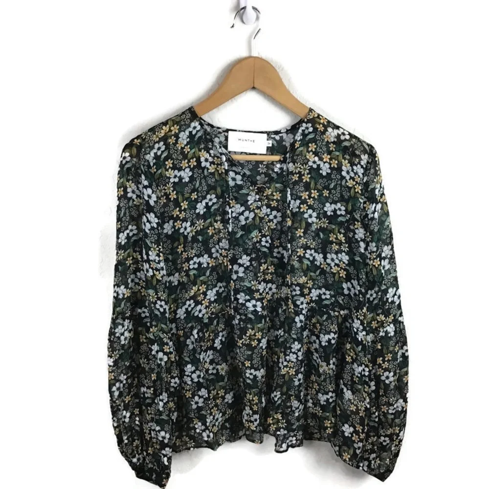 Munthe Floral Long Sleeve Blouse 36 Blue Green White Yellow - Picture 1 of 8